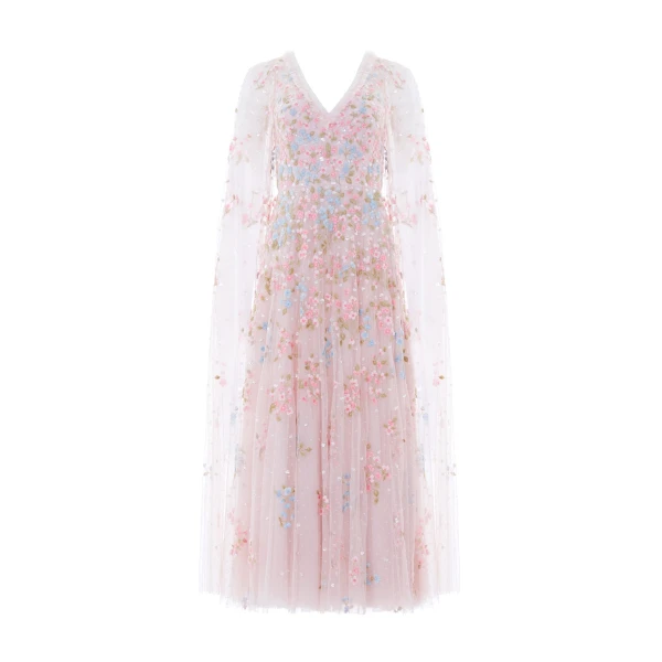 Needle & Thread Versailles Ditsy V-Neck Cape Sleeve Ankle Gown