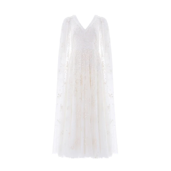 Needle & Thread Versailles Ditsy V-Neck Cape Sleeve Ankle Gown