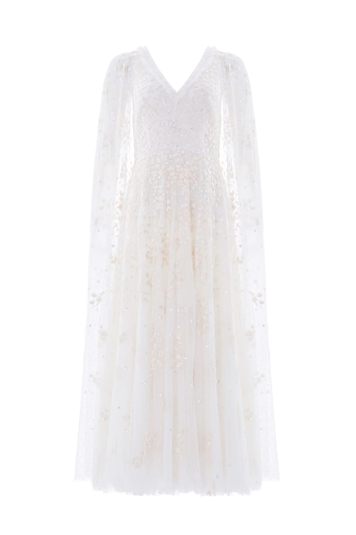 Needle-Thread-Versailles-Ditsy-V-Neck-Cape-Sleeve-Ankle-Gown-in-Swan-White-Coveti78188_nobg Needle & Thread Versailles Ditsy V-Neck Cape Sleeve Ankle Gown