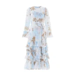 Needle & Thread Wisteria Chiffon Round Neck Ankle Gown