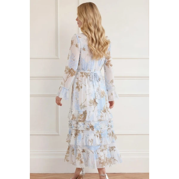 Needle & Thread Wisteria Chiffon Round Neck Ankle Gown