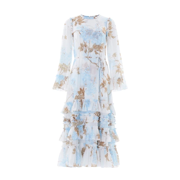 Needle & Thread Wisteria Chiffon Round Neck Ankle Gown