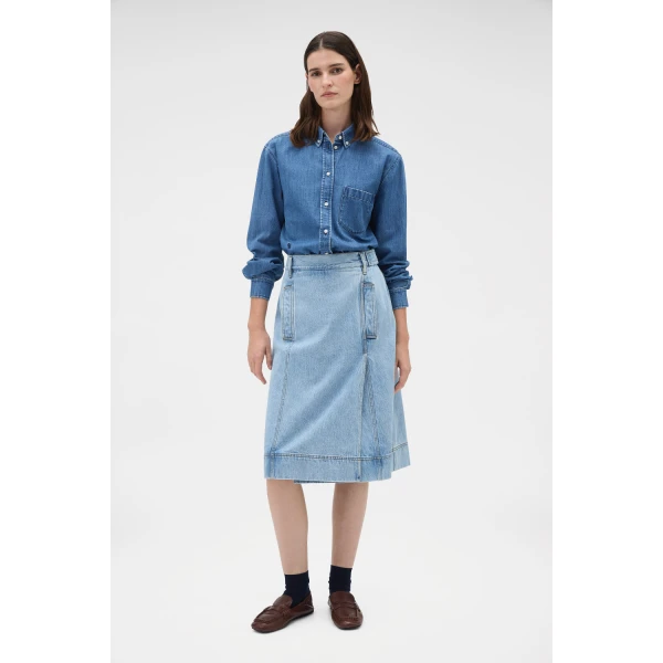 Button Detail Denim Skirt