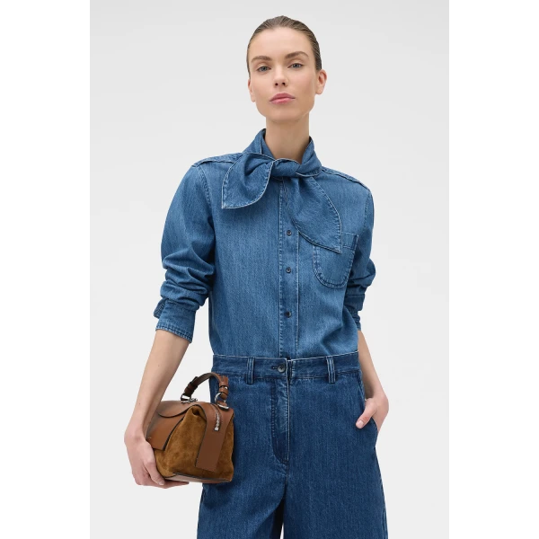 Denim Tie Neck Shirt