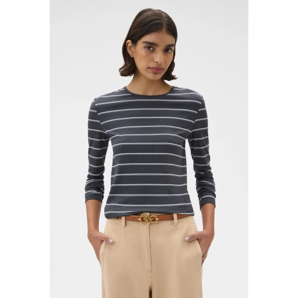 Eve Fine Rib Long Sleeve Stripe Tee