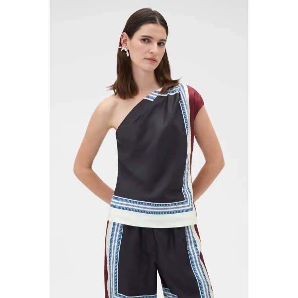 Silk Scarf One Shoulder Top
