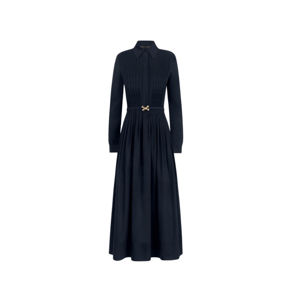 Oscar de la Renta Bow Belt Cotton Stretch Twill Dress