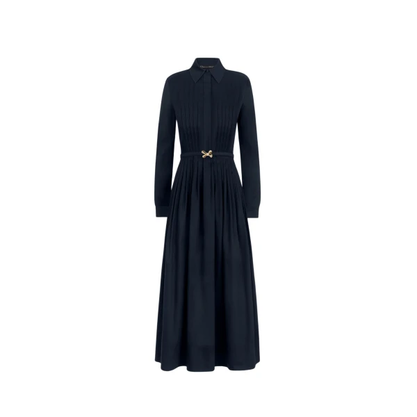 Oscar de la Renta Bow Belt Cotton Stretch Twill Dress