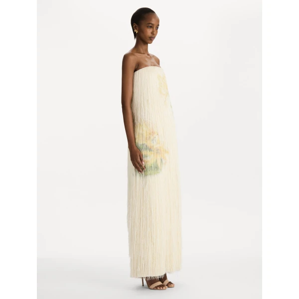 Oscar de la Renta Chiné Dominican Mixed-Floral Beaded Fringe Dress - Dresses - American Luxury Evening Wear at Coveti