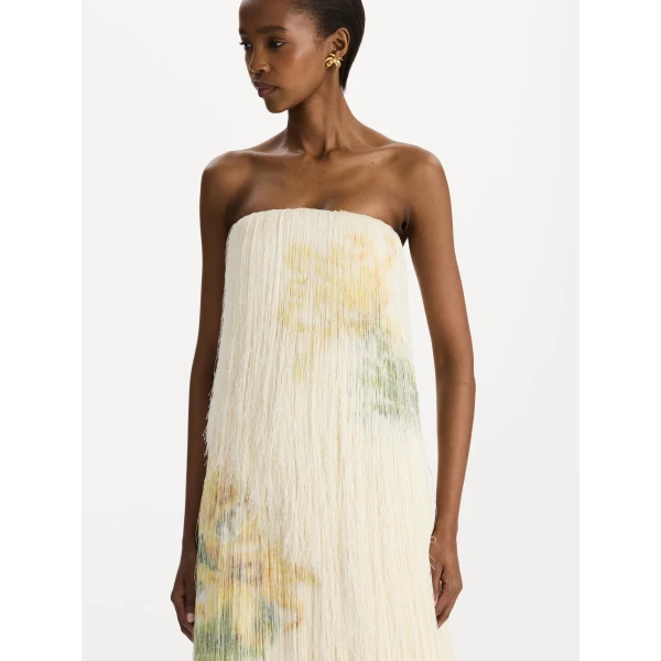 Oscar de la Renta Chiné Dominican Mixed-Floral Beaded Fringe Dress - Dresses - American Luxury Evening Wear at Coveti