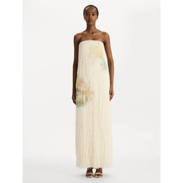 Oscar de la Renta Chiné Dominican Mixed-Floral Beaded Fringe Dress - Dresses - American Luxury Evening Wear at Coveti
