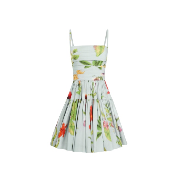 Oscar de la Renta Chiné Dominican Mixed-Floral Cotton Poplin Tiered Dress