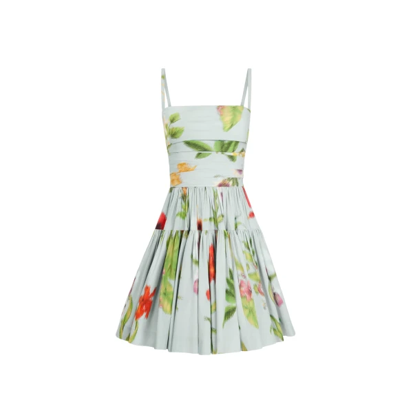Oscar de la Renta Chiné Dominican Mixed-Floral Cotton Poplin Tiered Dress