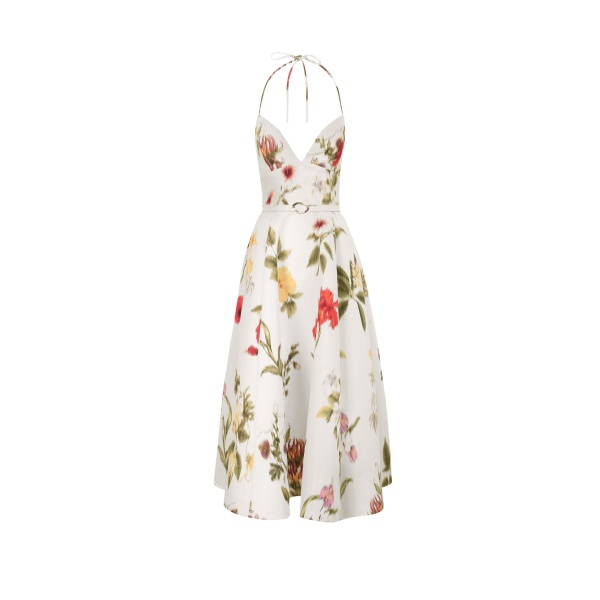 Oscar de la Renta Chiné Dominican Mixed-Floral Faille Cocktail Dress
