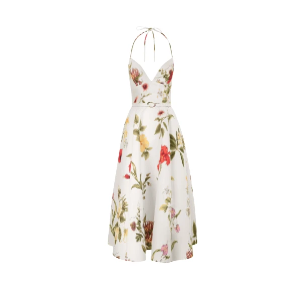 Oscar de la Renta Chiné Dominican Mixed-Floral Faille Cocktail Dress