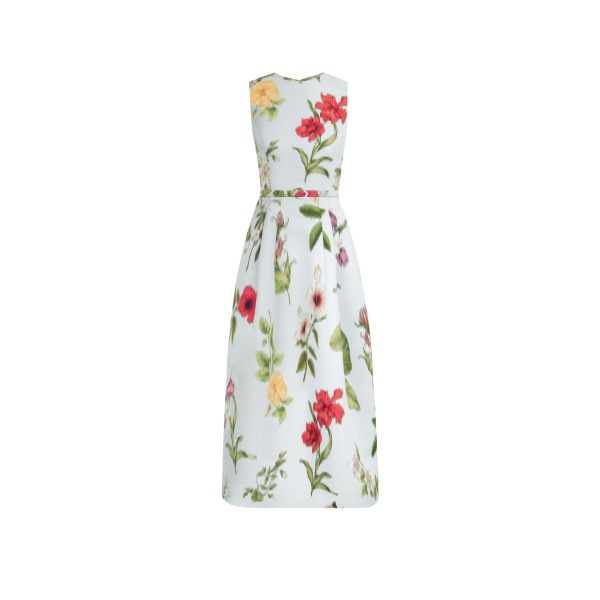Oscar de la Renta Chiné Dominican Mixed-Floral Faille Dress