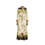 Oscar de la Renta Chiné Dominican Mixed-Floral Silk Twill Dress