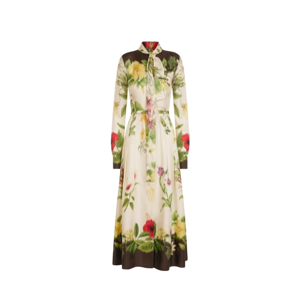 Chiné Dominican Mixed-Floral Silk Twill Dress