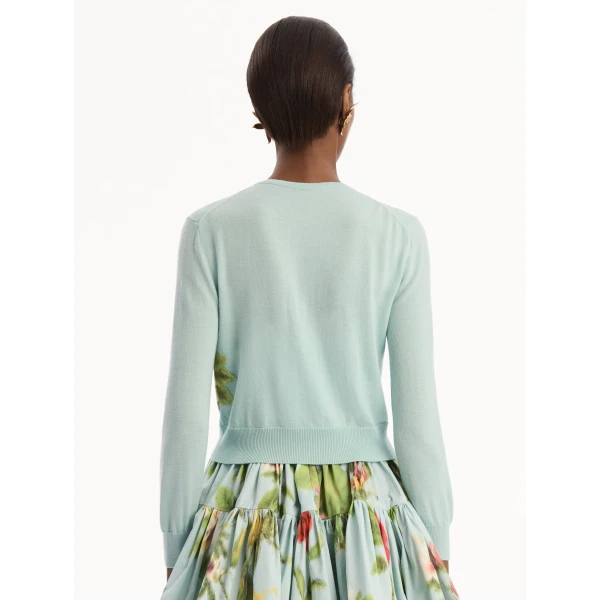 Oscar de la Renta Chiné Dominican Mixed-Floral Threadwork Cardigan - Knitwear - American Luxury Evening Wear at Coveti