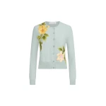 Oscar de la Renta Chiné Dominican Mixed-Floral Threadwork Cardigan - Knitwear - American Luxury Evening Wear at Coveti