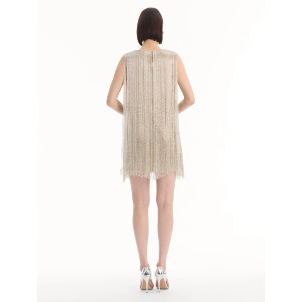 Oscar de la Renta Chiné Hibiscus Beaded Fringe Shift Dress - Dresses - American Luxury Evening Wear at Coveti
