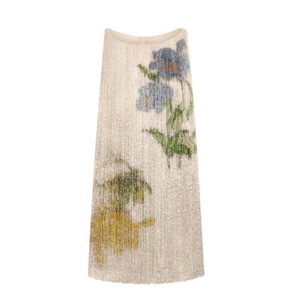 Oscar de la Renta Chiné Hibiscus Beaded Fringe Shift Dress - Dresses - American Luxury Evening Wear at Coveti