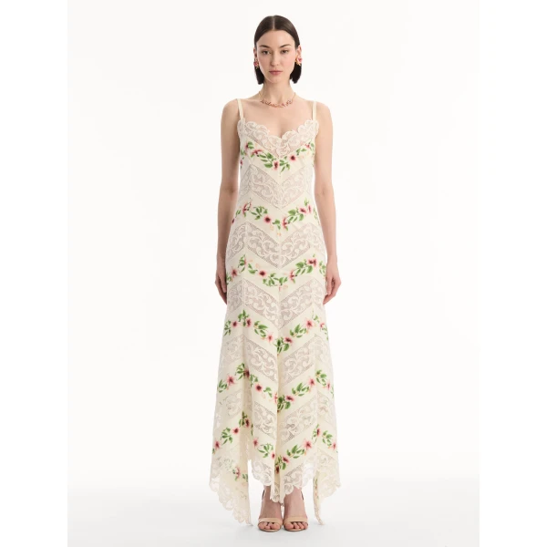 Oscar de la Renta Chiné Hibiscus Striped Cotton Poplin Dress - Dresses - American Luxury Evening Wear at Coveti