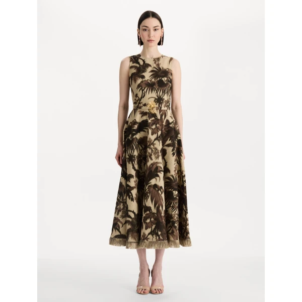 Oscar de la Renta Chiné Palm Leaves Dress - Dresses - American Luxury Evening Wear at Coveti