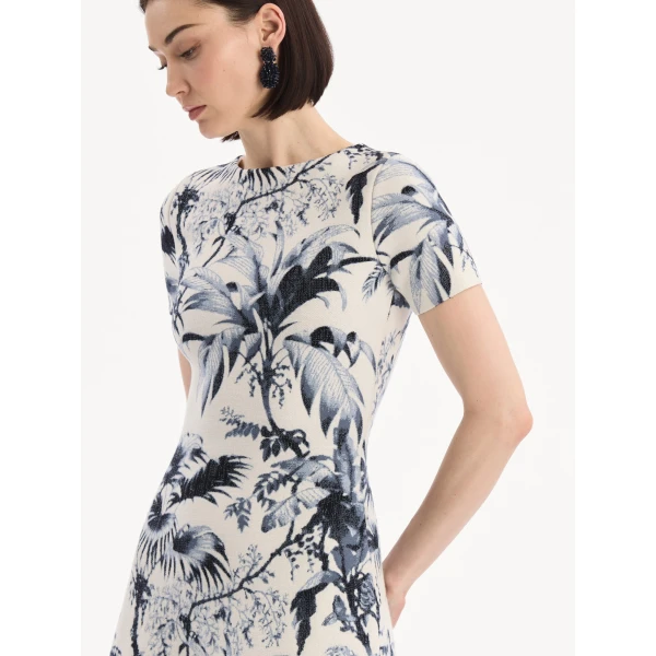 Oscar de la Renta Chiné Palm Leaves Knit Dress - Dresses - American Luxury Evening Wear at Coveti