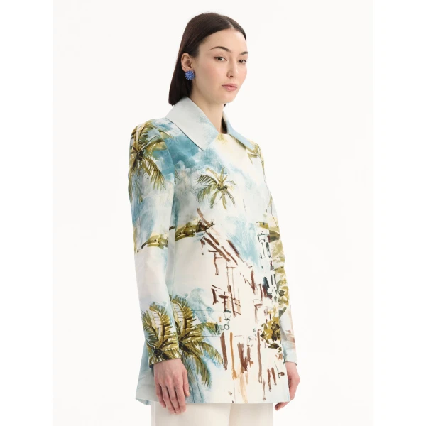 Oscar de la Renta Dominican Landscape Cotton Poplin Coat - Coats - American Luxury Evening Wear at Coveti