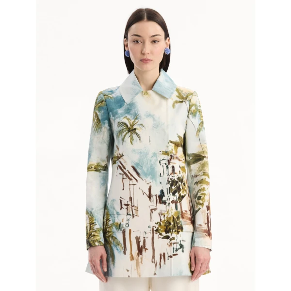 Oscar de la Renta Dominican Landscape Cotton Poplin Coat - Coats - American Luxury Evening Wear at Coveti