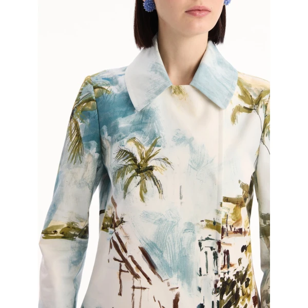 Oscar de la Renta Dominican Landscape Cotton Poplin Coat - Coats - American Luxury Evening Wear at Coveti