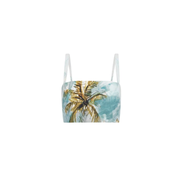 Oscar de la Renta Dominican Landscape Cotton Poplin Cropped Blouse