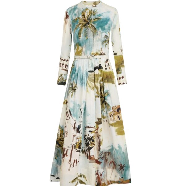Oscar de la Renta Dominican Landscape Cotton Poplin Short-Sleeve Dress - Dresses - American Luxury Evening Wear at Coveti