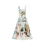 Oscar de la Renta Dominican Landscape Cotton Poplin Sleeveless Dress