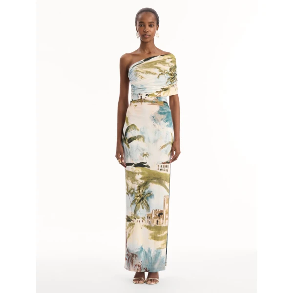Oscar de la Renta Dominican Landscape Jersey Gown - Dresses - American Luxury Evening Wear at Coveti
