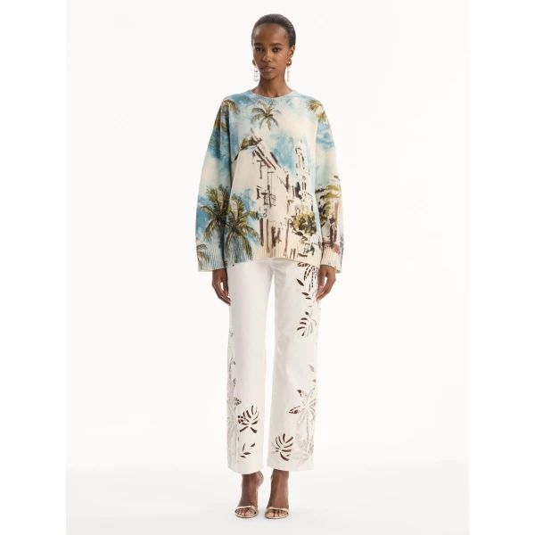 Oscar de la Renta Dominican Landscape Oversized Pullover - Knitwear - American Luxury Evening Wear at Coveti