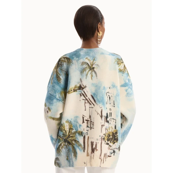 Oscar de la Renta Dominican Landscape Oversized Pullover - Knitwear - American Luxury Evening Wear at Coveti