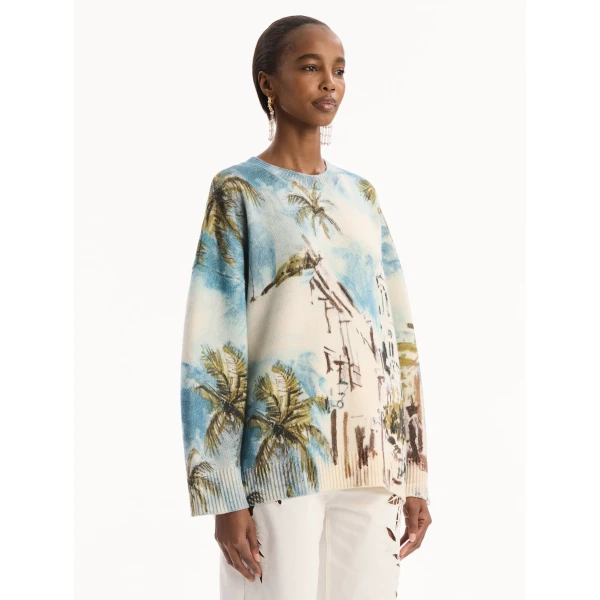 Oscar de la Renta Dominican Landscape Oversized Pullover - Knitwear - American Luxury Evening Wear at Coveti