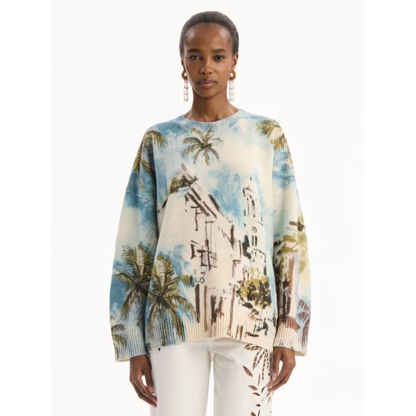 Oscar de la Renta Dominican Landscape Oversized Pullover - Knitwear - American Luxury Evening Wear at Coveti