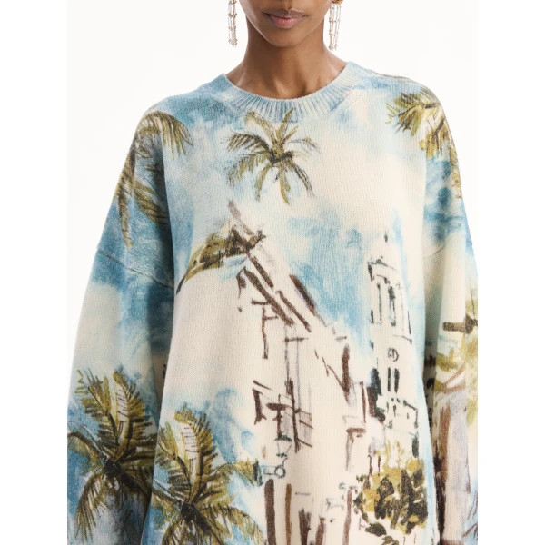 Oscar de la Renta Dominican Landscape Oversized Pullover - Knitwear - American Luxury Evening Wear at Coveti