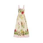 Oscar de la Renta Dominican Mixed-Floral Cotton Poplin Dress