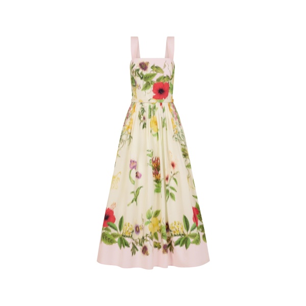Oscar de la Renta Dominican Mixed-Floral Cotton Poplin Dress
