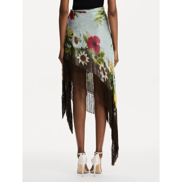 Oscar de la Renta Dominican Mixed-Floral Fringe Skirt - Skirts - American Luxury Evening Wear at Coveti