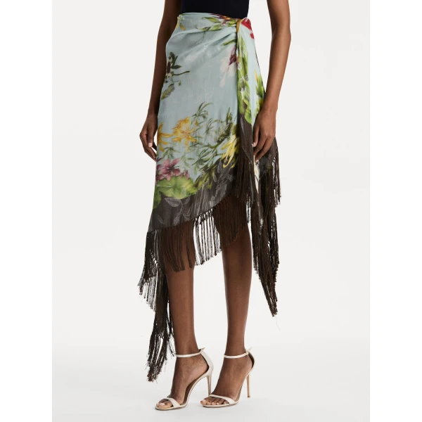 Oscar de la Renta Dominican Mixed-Floral Fringe Skirt - Skirts - American Luxury Evening Wear at Coveti