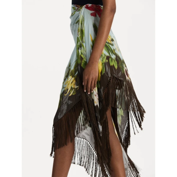 Oscar de la Renta Dominican Mixed-Floral Fringe Skirt - Skirts - American Luxury Evening Wear at Coveti