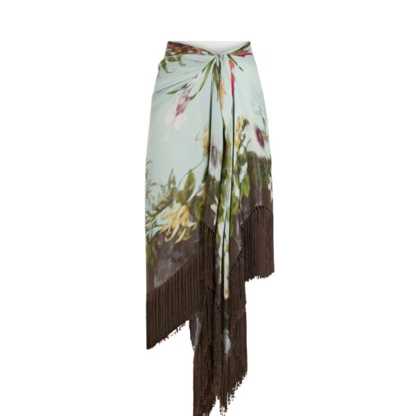Oscar de la Renta Dominican Mixed-Floral Fringe Skirt - Skirts - American Luxury Evening Wear at Coveti