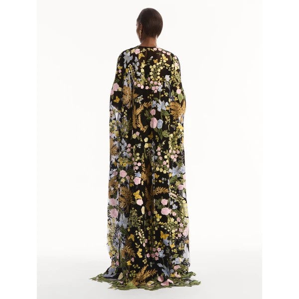 Oscar de la Renta Dominican Mixed-Floral Guipure Caftan - Kimono - American Luxury Evening Wear at Coveti
