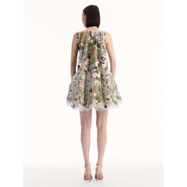 Oscar de la Renta Dominican Mixed-Floral Guipure Cape-Back Dress - Dresses - American Luxury Evening Wear at Coveti