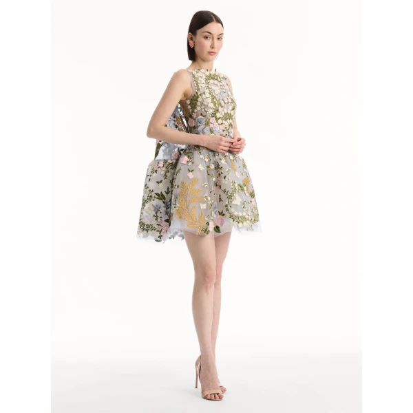 Oscar de la Renta Dominican Mixed-Floral Guipure Cape-Back Dress - Dresses - American Luxury Evening Wear at Coveti